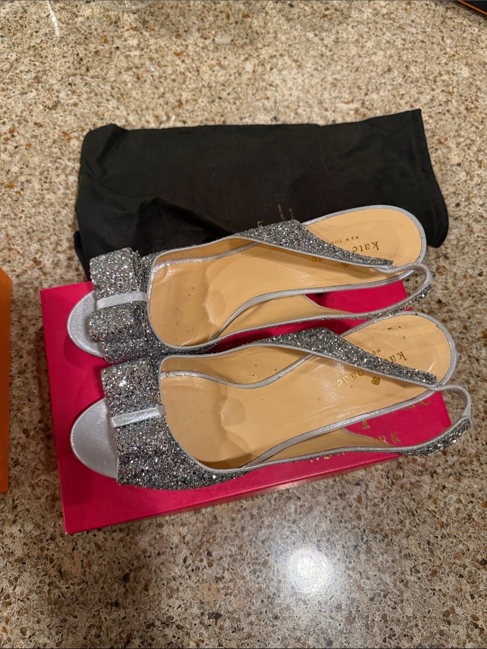 kate spade Silver Glitter Open-Toe Slingback Sandals